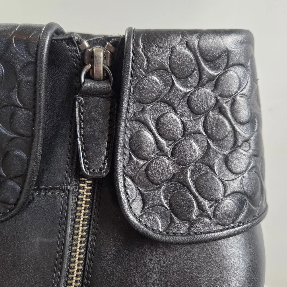 Coach Black Fold over High Heel Boots‎ Embossed Womens Size 11M